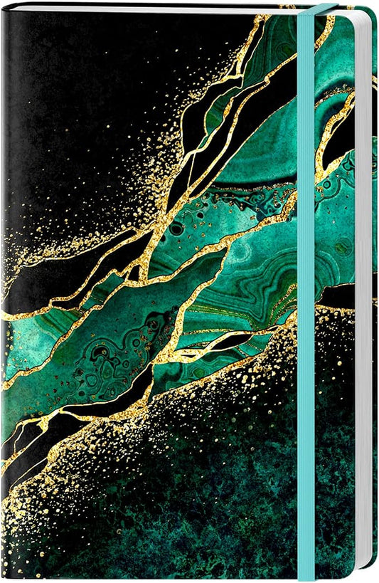 Lined Journal Notebook, Hardcover, Medium 5.7 x 8.4 in, 160 Pages Thick Paper, Cute Aesthetic A5 College Ruled Notebook for Journaling Writing Work Office School Women Men, Green Gold Marble