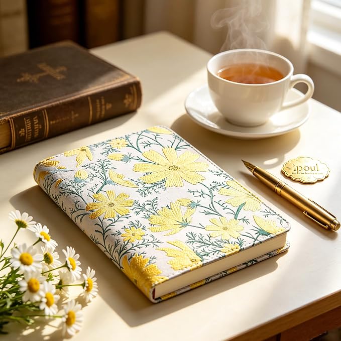 ipoul Beautiful Journal for Women, Daisy Flower, Hardcover, A5, 6x8, Lined Pages, Lay-flat, Personal Notebook, Self Care Journal, Birthday Gifts for Friends Female, Wife, Mom, Yellow