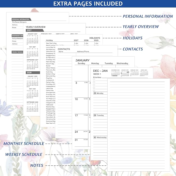 2027 Planner, Weekly ＆ Monthly Planner 2027, Jan 2027 – Dec 2027, 6.2" x 8.42", Flexible Cover, 12 Monthly Tabs, Thick Paper, Spiral Wirebound, Inner Pocket