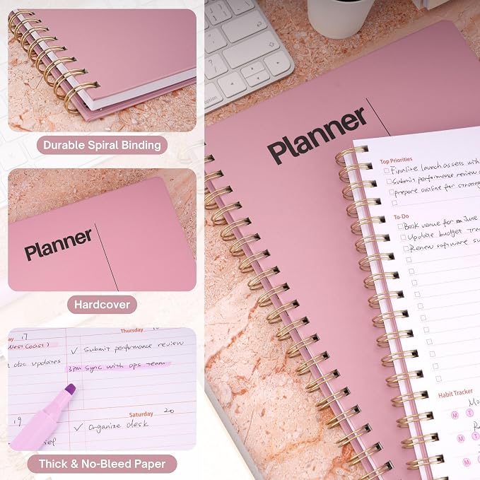 Undated Weekly Planner, 8.5" x 11", Dashboard Layout, Pink | Dateless, Top Priorities, To Do List, Habit Tracker, Weekly Notes Space, Weekly Reflection, For Work, School & Life