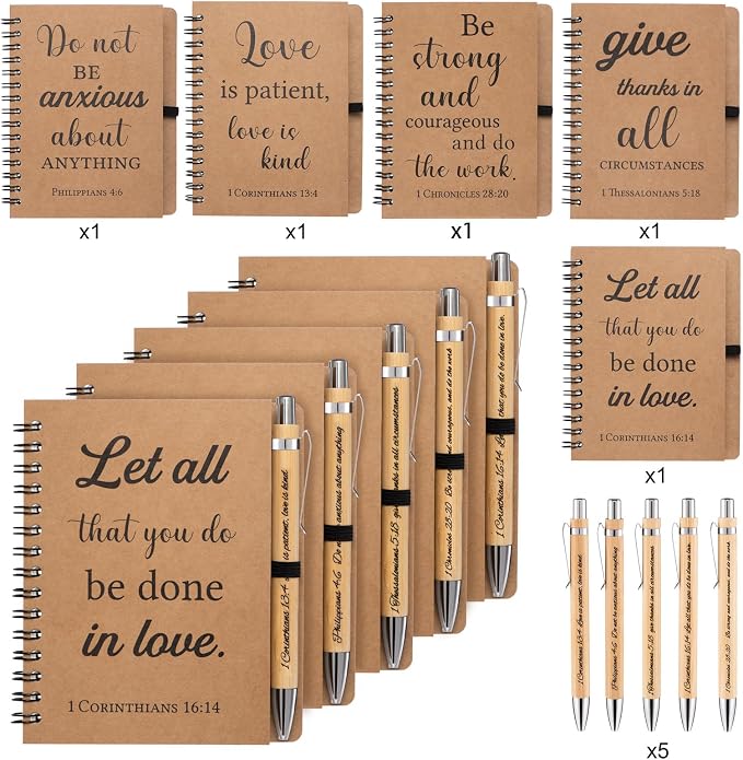 10 Pcs/5 Set of Christian Gifts Spiral Notebooks Bulk Journals with Christian Pens Prayer Journal for Women and Men, Father Day Gifts for Church Members, Bible Study Groups & Religious Families,Small Notepad (4.33" x 5.43")