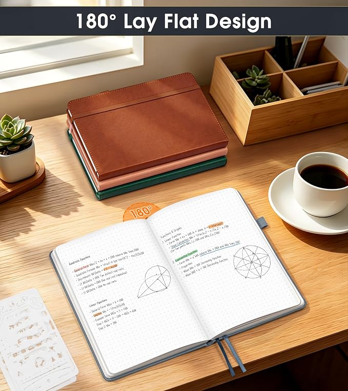 Dotted Journal Notebook, A5 Leather Hardcover, 160 Pages, 180° Lay-Flat Binding, 100 GSM Thick Paper, Dot Grid for Bullet Journaling, Planning & Daily Organization (Dusty Blue)