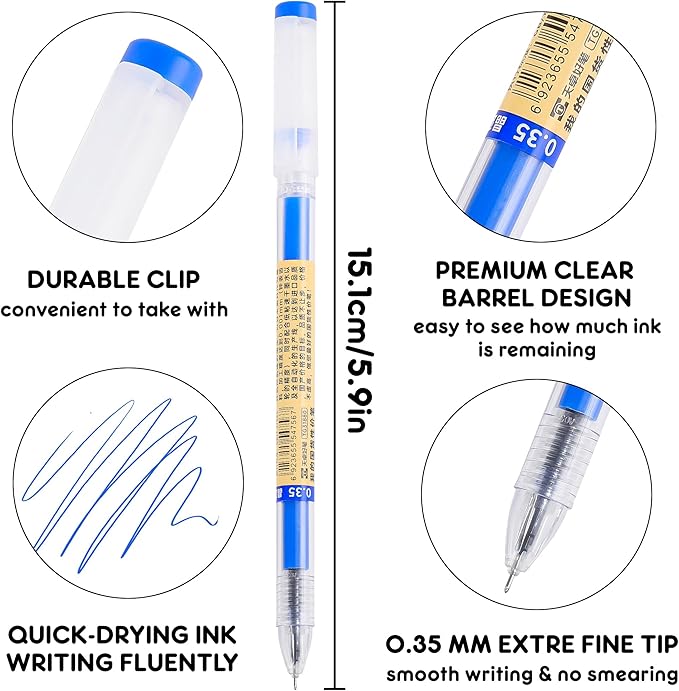 Japanese Style Black Blue Gel Ink Pens, 0.35mm Extra Fine Point, No Smudge Quick Drying, Japanese Ink Pen for Journal Planners, Thin Notebook Paper, Office School Supplies 12 Pack