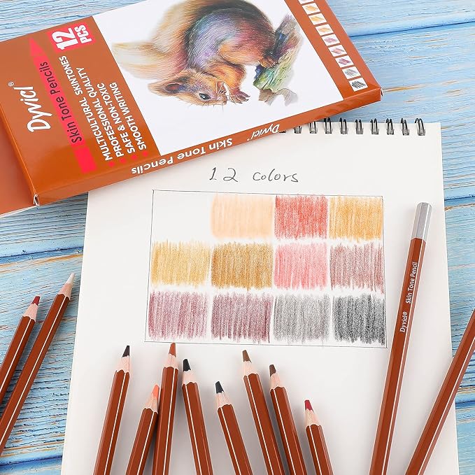 Dyvicl Skin Tone Colored Pencils for Adult Coloring, 12 Colors Art Pencils for Drawing, Sketching, Shading, Soft Core Colored Pencils for Adults, Kids, Beginners, Artists