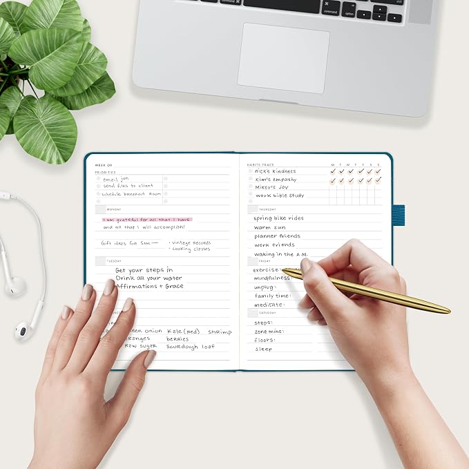 And Per Se Undated Academic Planner, Weekly & Monthly Planner with Goal & Habit Tracker, A5 Hardcover, Dark Turquoise
