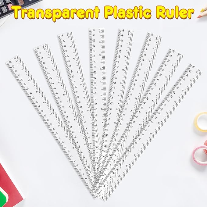 32 Pack Clear Plastic Ruler 12 Inch, Rulers Bulk for Classroom, Transparent Ruler with Centimeters and Inches, Kids Metric Ruler for School, Ideal Back to School Office Home Supplies