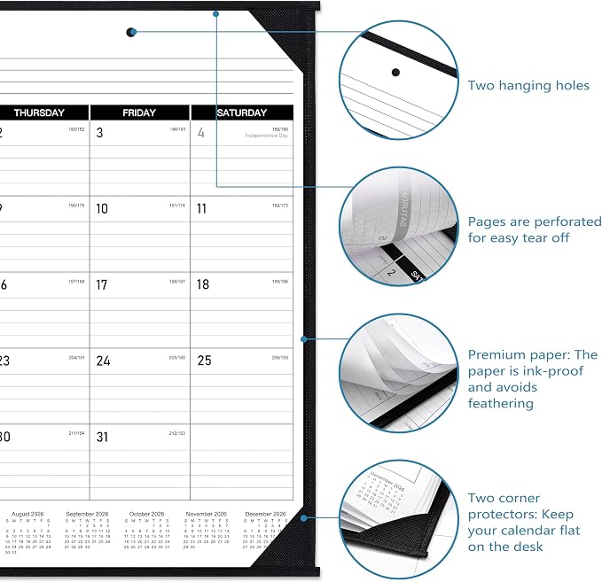 2026-2027 Desk Calendar - JUL. 2026 – DEC. 2027, 22" x 17", Large Desk Calendar 2026-2027, 18 Monthly Large Desk/Wall Calendars 2-in-1, Corner Protector, Desk Pad, Large Ruled Blocks
