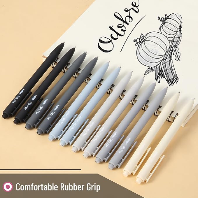 Mr. Pen- Retractable Gel Pens, 12 Pack, Black Ink | Monochrome Elegance Barrel, Fine Point 0.5mm, Fast Dry, Smooth Writing, Cute Pens for Drawing