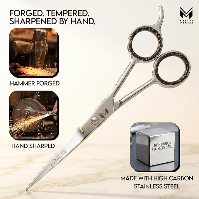 MUSI Hair Cutting Scissors 6.5" – Professional Razor-Sharp Barber Scissors for Men Women & Kids, Ergonomic Shears for Precise Haircuts, Long-Lasting Hair Trimming Shears for Home & Salon