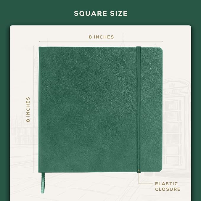 Beechmore Books Square Mixed Media Sketchbook - 8"x8" Professional Art Journal, 160 GSM / 98 lb Ivory Paper, Perforated Pages, Vegan Leather Hardcover, Lay-Flat Design for Drawing & Doodling