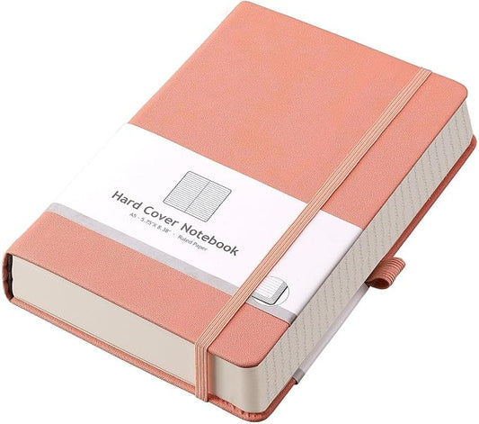 AHGXG Lined Journal Notebook, 320 Numbered Pages, A5 (5.75'' X 8.38'') | Thick Lined Notebook for Note Taking, 100GSM Paper, Leather Hardcover, for Women Men (Pink)