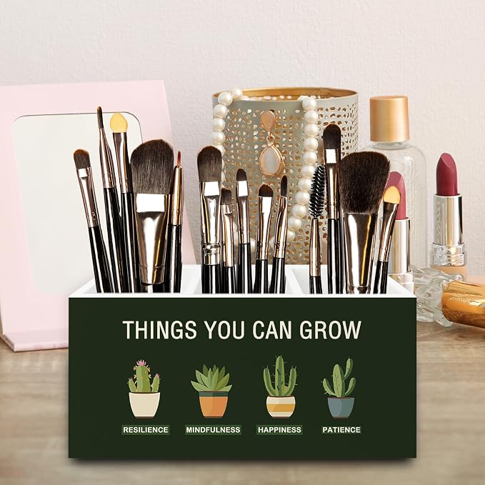 Mental Health Pen Pencil Holder Organizer for Desk, Things You Can Grow Motivational Wooden Box Signs Decorations for Therapy Counselor Office Desk Tabletop, Inspirational Office Decor