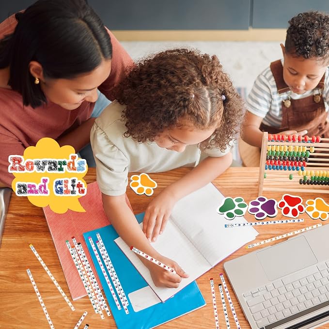 Weecent 32 Pcs Party Favors Kids Stationery Include 8 Colors Paw Print Pencil and Notpads Colorful Wooden Writing Pencils and Small Notebooks for Birthday Gifts Classroom Supplies