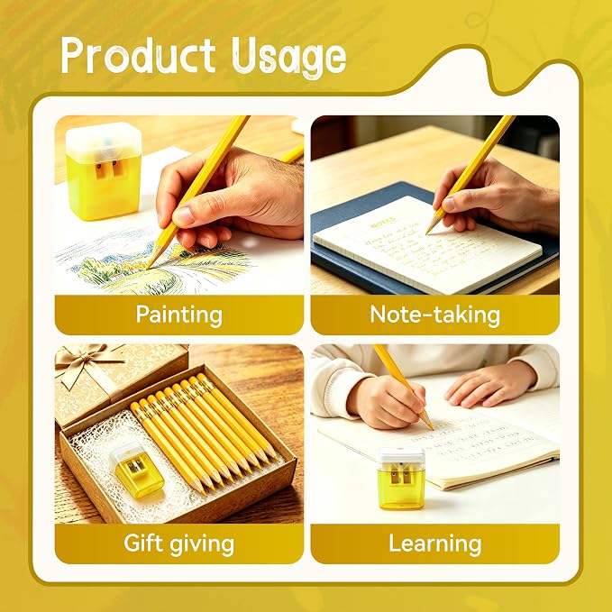 12 Pcs Yellow Pencils with Eraser for Kids HB Erasable Pencils Pre-Sharpened Professional Wooden Pencils Set, Ideal for School Writing, Drawing, Sketching, Coloring and Creative Projects(Yellow)
