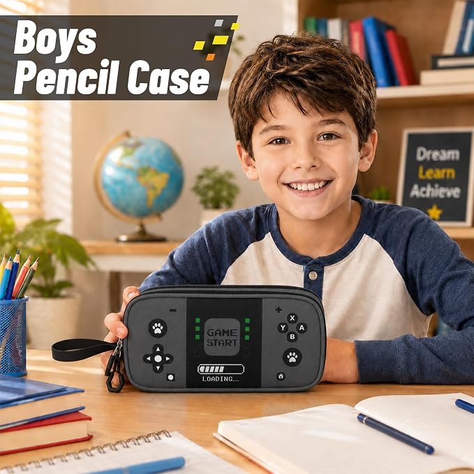 Pencil Case for Boys, Large Capacity Pencil Pouch with Zipper Compartments, Gamer Pen Bag Organizer for School Kids Teens
