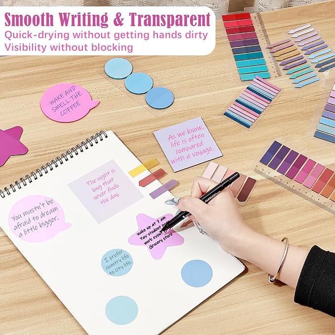 BAYTORY 1700 Sheets Transparent Sticky Notes, See Through Sticky Tabs | Book Annotation Kit for Bible Study, 4Pcs Double Marker Pens, Transparent Index Tabs for Annotation Kit (Pink Blue)