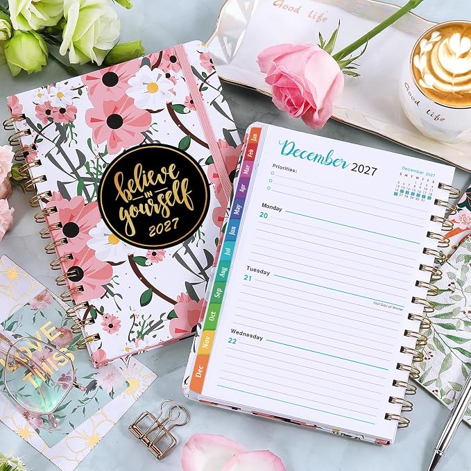 2027 Planner - Weekly & Monthly Planner 2027 with Tabs, 6.4" x 8.5", Jan 2027 - Dec 2027, Hardcover, Strong Binding, Thick Paper, Back Pocket, Elastic Closure, Inspirational Quotes