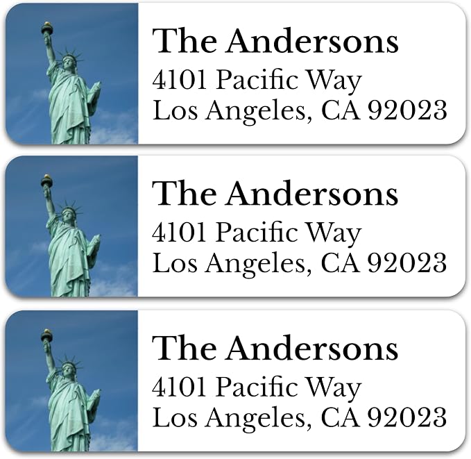 Personalized Patriotic Return Address Labels, Self-Adhesive Address Stickers on Sheets, 50-1000 Labels (Statue of Liberty Photo)