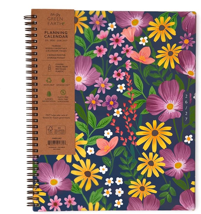 Blue Sky 2026-2027 Weekly & Monthly Academic Planner, 8.5"x11", Gail | July 2026 - June 2027, Flexible Cover From Recycled Plastic, Wirebound, Laminated Tabs, Storage Pocket, Academic Year