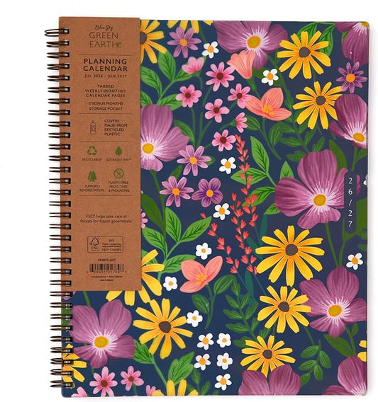 Blue Sky 2026-2027 Weekly & Monthly Academic Planner, 8.5"x11", Gail | July 2026 - June 2027, Flexible Cover From Recycled Plastic, Wirebound, Laminated Tabs, Storage Pocket, Academic Year