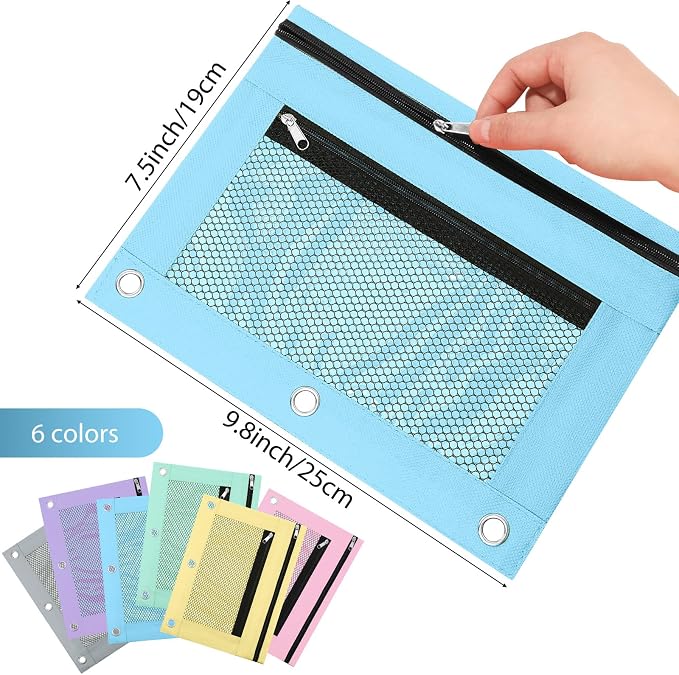 Leelosp 48 Pack Pencil Pouch for 3 Ring Binder Mesh Zipper Pencil Case Bags Binder Pouches Bulk for School Writing Utensils Storage Supplies (Cute Color)