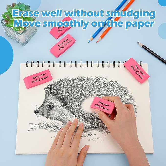 12 Rubber Pencil Erasers Bulk for School/Office, Latex-Free Smudge-Free Soft Bevel Erasers for Students, Bulk School Supplies for Classrooms, Teachers, Home, Office, Art Class