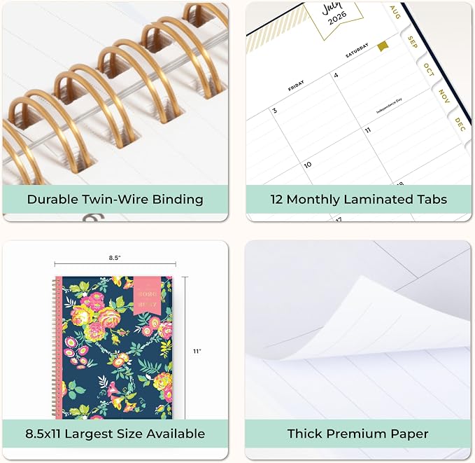 Blue Sky 2026-2027 Weekly & Monthly Academic Planner, 8.5"x11", Peyton Navy | July 2026 - June 2027, Clear Pocket Cover, Laminated Tabs, Storage Pocket, Stickers, Academic Year, Day Designer