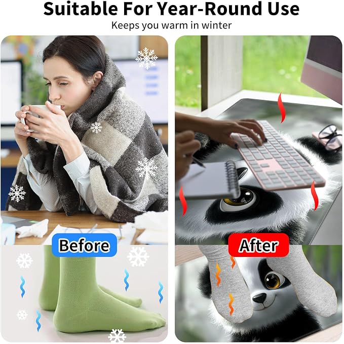 Heated Desk Pad Mouse Pad,Heated Desk Mat,with 3 Heating Levels & 3 Hours Auto Shut-Off,Leather 23.6"*14.2" Gaming Mouse Laptop Mat,Foot Warmer,Cute Panda Snow