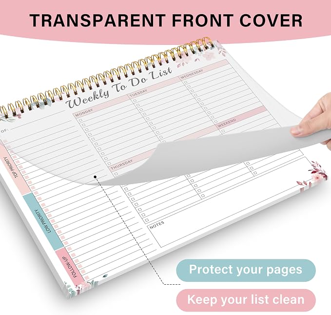 Weekly To Do List Notepad with 52 Undated Sheets（8.5"×11"）- Weekly Desk Planner Pad with Spiral Binding for Women & Man, Office, School and Home Personal Organizer