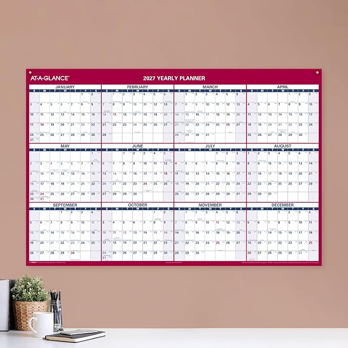 AT-A-GLANCE 2027 Erasable Calendar, Dry Erase Wall Planner, 48" x 32", Vertical-Horizontal, Reversible (PM3262827)