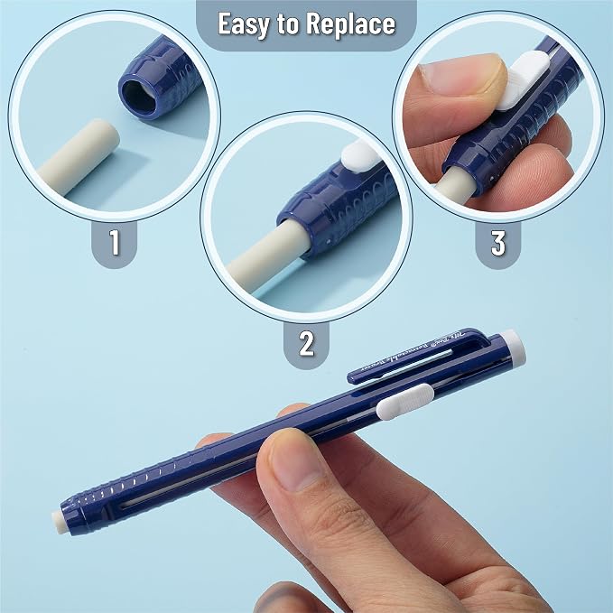 Mr. Pen- Retractable Mechanical Eraser Pens, 24 Pack, Pink & Blue Barrels | Bulk Latex-Free Precision Pencil Erasers for Artists, Students, Drawing, Sketching & Drafting