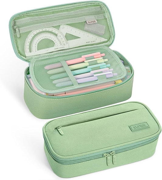 SUNEE Cute Pencil Case, Large Capacity Pencil Pouch, Big Storage Organizer for Stationery, Zipper Pen Bag, Back to School Supplies, Office Organizer Makeup Bag, for Teen Girl Boy Men Women, Green