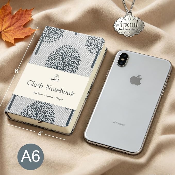 A6 Notebook, Linen Journal, Pocket Notebook, 4x6, Hardcover, Lay Flat, Thick, Small, Lined Notebook & Unlined Sketchbook, The Tree of Life, Beige