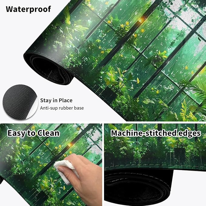 Heated Desk Pad Mouse Pad,Heated Desk Mat,with 3 Heating Levels & 3 Hours Auto Shut-Off,Leather 23.6"*14.2" Gaming Mouse Laptop Mat,Foot Warmer,Green Forest Window
