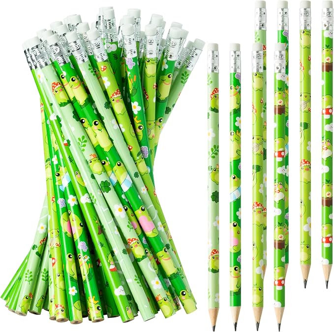 Xqumoi 60Pcs Frog Pencils with Eraser - Summer Frog #2 HB Pencils, Back to School Classroom Student Rewards, Back to School Office Supplies, Party Goodie Bag Fillers Stuffers, Birthday Party Favors