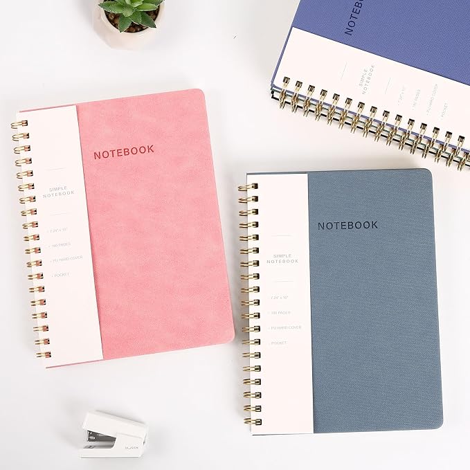 Spiral Notebook - 7.24" x 10" College Ruled Journal with Inner Pockets and 180 Pages, PU Leather Cover Business Journal, Twin-Wire Binding Notebook Perfect for Office & Home School Supplies ReefBlue