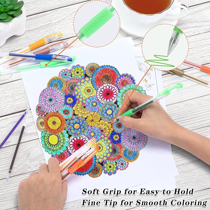 Aen Art Gel Pens for Adult Coloring Books, 160 Pack Artist Colored Gel Pen with 40% More Ink, Black Case. Perfect for Drawing Doodle Crafts Journaling Planner