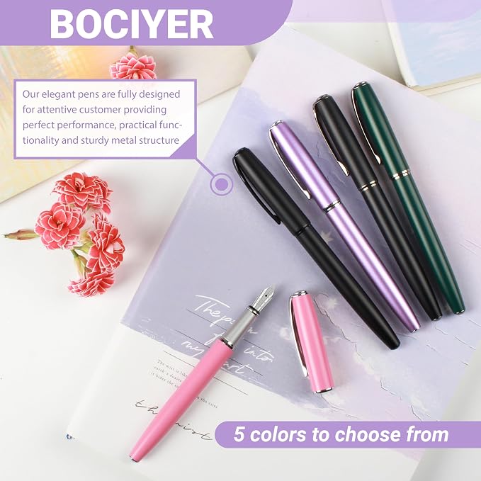 Super Smooth Writing Fountain Pen Set,Includes 2 Hand Polished Iridium Nibs(Fine & Extra Fine),8 Ink Cartridges,2 Ink Refill Converter and Gift Box,Best Pen Gift Set for School,Office(Black)