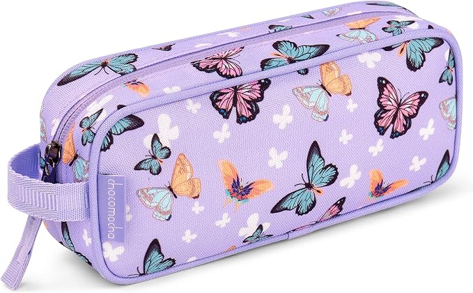 Choco Mocha Kids Pencil Case for Girls, Soft Zipper Pencil Pouch for Girls Pencil Case for School Butterfly Pencil Bag for Toddler Girl, Purple