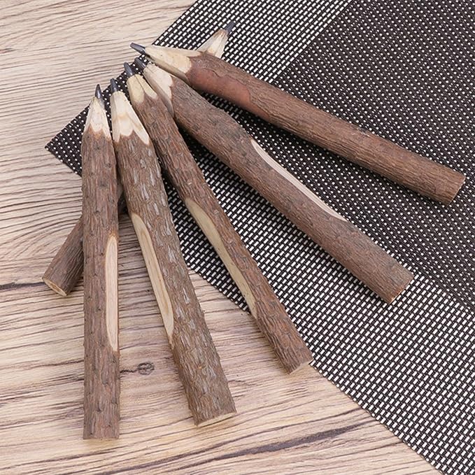 30Pcs 5" Long Twig Pencils, Natural Wood Pencils Bulk, Wooden Graphite Pencils for School Party Supplies Novelty Camping Themed Party Decorations