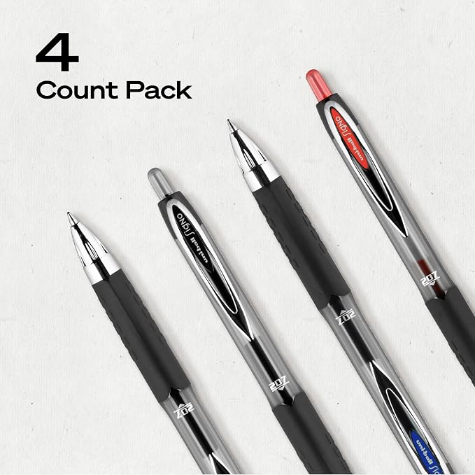 uniball™ 207 Gel Pens, Assorted Ink, 0.7mm Medium Point, Retractable, 4 Count, Smooth Writing, Fraud-Resistant, uni Super Ink™