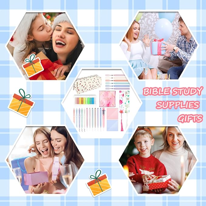 24Pcs Bible Study Supplies Journal Kit Book Annotation Kit Aesthetic Pastel Highlights Pens Tabs Bookmarks Bags for Women Teens School Accessories Cute Colorful Bible Highlighters Pens No Bleed