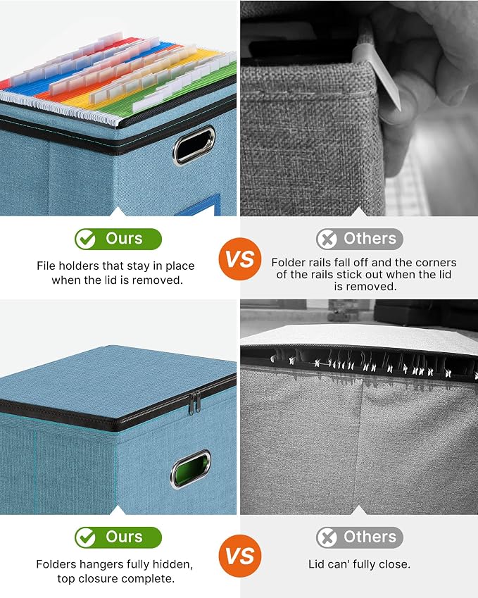 Oterri File Box Small 1-Pack Mesh Pockets Hanging Organizer for Letter-Size | Dustproof Lid. 3 Mesh Pockets. Collapsible Scratch-Resistant GRS Linen. Slide Rails. Office, Home, Dorm