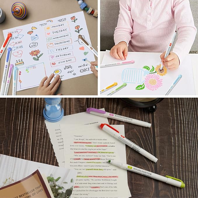 Pastel Highlighters -35 Pcs Assorted Colors Dual Tip Real Mild Highlighter Markers, Chisel & Fine Tips for Bible Journaling, Note Taking, School Supplies, No Bleed