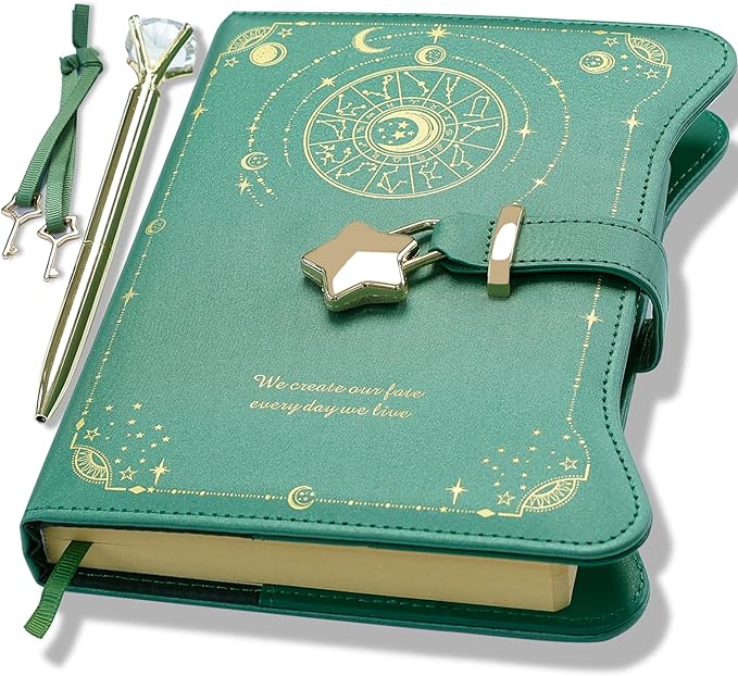 Hoci Poci Diary with Lock and Keys for Girls Gift Ideas, 360 Pages Journal | Elegant Gift Box for Teen Girls, B6 Kraft Pages Refillable Notebook with Pen and Bookmark for Writing, Astro Dark Green