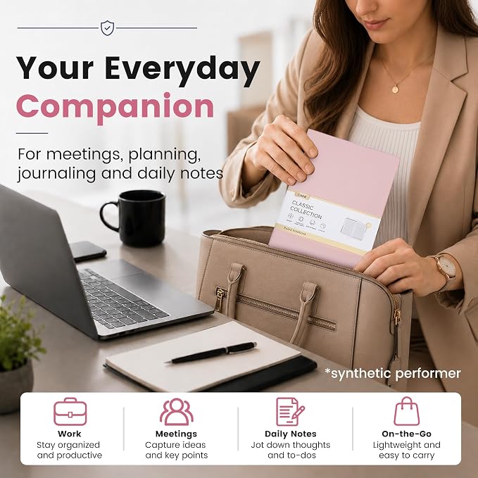 CAGIE Lined Journal Notebook for Men & Women,176 Pages A5 Medium Size, Softcover Leather Journals for Writing, College Ruled Notebook for Work & School, 100 GSM Thick Paper (5.7'' x 8.3'') (Pink)