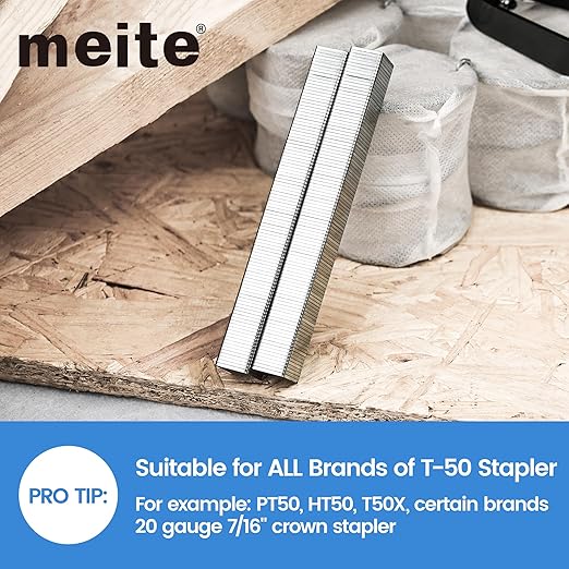 meite T50 Staple Gun Staples, 1/4 Inch Heavy Duty Staples, Galvanized 20 Gauge 3/8 Inch Crown Staple for Upholstery, Construction, Furniture (10 Packs)