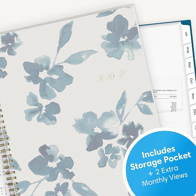 Blue Sky 2026-2027 Weekly & Monthly Academic Planner, 8.5"x11", Bakah Blue | July 2026 - June 2027, Flexible Cover, Wirebound, Storage Pocket, Academic Year