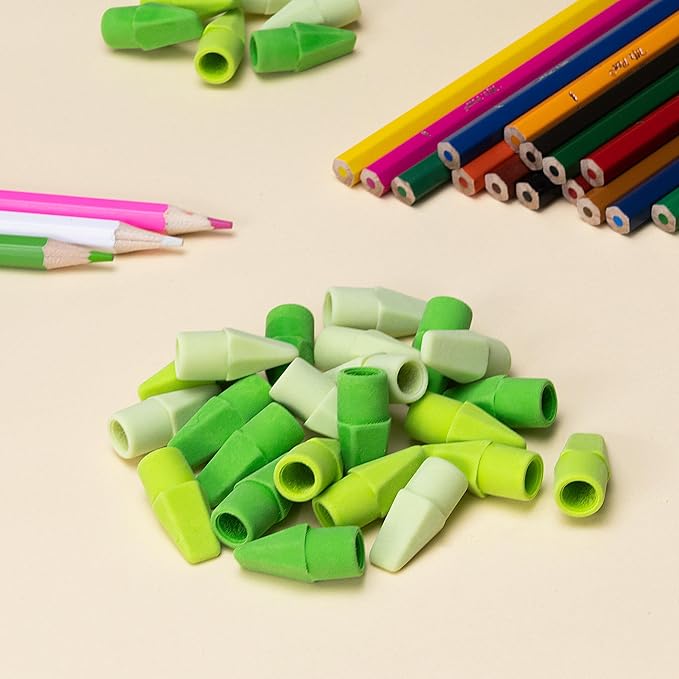Mr. Pen- Pencil Erasers Toppers, 30 Pack, Colorful | No-Smudge Cap Pencil Erasers for Precise Erasing, Kids, Teachers, Studying Supplies, Green Shades
