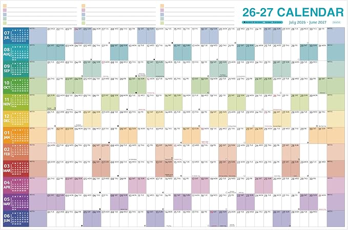 Yearly Wall Calendar 2026-2027 - Large Yearly Calendar 2026-2027, Jul 2026 - Jun 2027, 38.2'' x 25.2'' (Open), 12 Months, Thick Yearly Wall Calendar with To-do Lists, Notes, Stickers, All At One Page